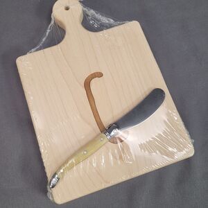 Maple Leaf Cheese Board and Ivory Look Handle Knife initial C 6x6.5"